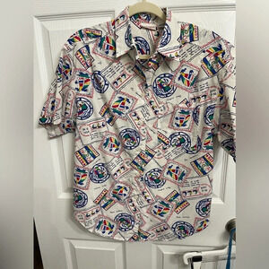 Vintage 90s Nautical Boats Button Down Shirt navy French travel design